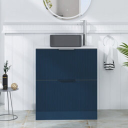 Royal Bathrooms Evora 700mm Midnight Blue Fluted Floor Standing Countertop Vanity Unit 2 Drawer With Art Square Basin - thumbnail 1