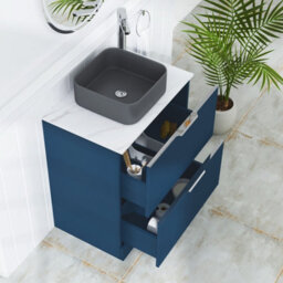 Royal Bathrooms Evora 700mm Midnight Blue Fluted Floor Standing Countertop Vanity Unit 2 Drawer With Art Square Basin - thumbnail 3