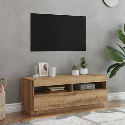 Walplus Tv Cabinet With Led Lights Artisian Oak 100X35X40 Cm Engineered Wood - image 1