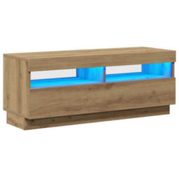 Walplus Tv Cabinet With Led Lights Artisian Oak 100X35X40 Cm Engineered Wood - thumbnail 2