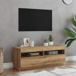 Walplus Tv Cabinet With Led Lights Artisian Oak 100X35X40 Cm Engineered Wood - thumbnail 1