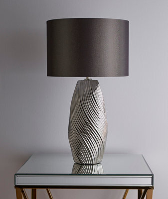 K Living Zimba 52Cm Silver Ceramic Table Lamp With Grey Cylinder Shade - image 1