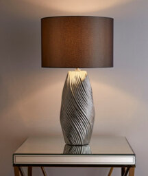 K Living Zimba 52Cm Silver Ceramic Table Lamp With Grey Cylinder Shade - thumbnail 2