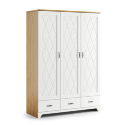 Heze Furniture Provenza 3 Door Premium Wardrobe Rustic Style- Stone Oak / White Matt - thumbnail 1