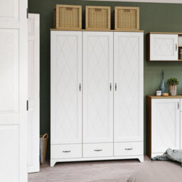 Heze Furniture Provenza 3 Door Premium Wardrobe Rustic Style- Stone Oak / White Matt - thumbnail 2