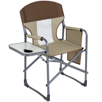 Gainoom Folding Camping Chair Brown Oversized Padded Portable Directors Chair Outdoor Heavy Duty Beach Chair With Cup Holder - image 1