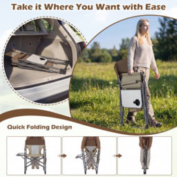 Gainoom Folding Camping Chair Brown Oversized Padded Portable Directors Chair Outdoor Heavy Duty Beach Chair With Cup Holder - thumbnail 8