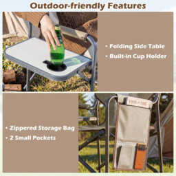 Gainoom Folding Camping Chair Brown Oversized Padded Portable Directors Chair Outdoor Heavy Duty Beach Chair With Cup Holder - thumbnail 7