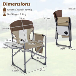 Gainoom Folding Camping Chair Brown Oversized Padded Portable Directors Chair Outdoor Heavy Duty Beach Chair With Cup Holder - thumbnail 2