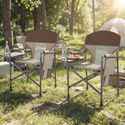 Gainoom Folding Camping Chair Brown Oversized Padded Portable Directors Chair Outdoor Heavy Duty Beach Chair With Cup Holder - thumbnail 4