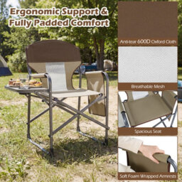 Gainoom Folding Camping Chair Brown Oversized Padded Portable Directors Chair Outdoor Heavy Duty Beach Chair With Cup Holder - thumbnail 6