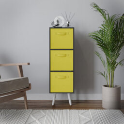 Urbn-Living Black 3-Tier 3-Drawer Cube Shelving Unit With Scandinavian Legs - thumbnail 3