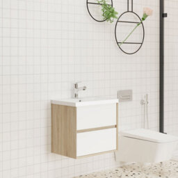Probaty Bathrooms Wall Vanity Unit,600X400X520mm,matte White Combined With Oak Color,2-Drawer With Artificial Stone Basin - thumbnail 2