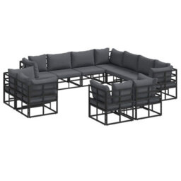Berkfield Garden Sofa Set With Cushion 11 Pcs Black Aluminium - thumbnail 2