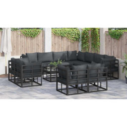Berkfield Garden Sofa Set With Cushion 11 Pcs Black Aluminium - thumbnail 4
