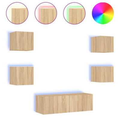 Berkfield Durable 5 Piece Tv Wall Cabinets With Led Lights Sonoma Oak - image 1