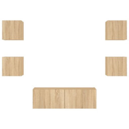 Berkfield Durable 5 Piece Tv Wall Cabinets With Led Lights Sonoma Oak - thumbnail 7