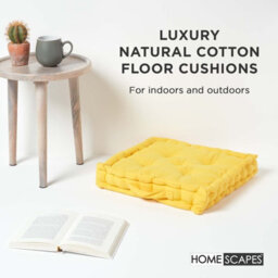 Homescapes Cotton Yellow Floor Cushion, 40 X 40 Cm - thumbnail 2