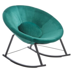 Orsina Elegant Green Rocking Chair For Sitting Room, Plush Green Velvet Upholestered Chair, Modern Armless Chair
