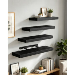 Black 15.7In Wall Shelves Wood Floating Shelves Set Of 4 - thumbnail 3