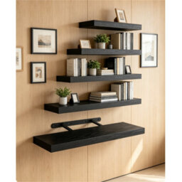 Black 15.7In Wall Shelves Wood Floating Shelves Set Of 4 - thumbnail 2