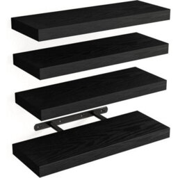 Black 15.7In Wall Shelves Wood Floating Shelves Set Of 4