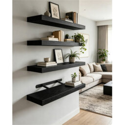 Black 15.7In Wall Shelves Wood Floating Shelves Set Of 4 - thumbnail 4