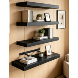 Black 15.7In Wall Shelves Wood Floating Shelves Set Of 4 - thumbnail 5