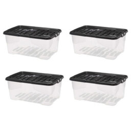 Storm Trading Group 3 X Stackable & Strong Durable 42 Litre Curve Plastic Storage Boxes With Black Lids For Home & Office - thumbnail 3