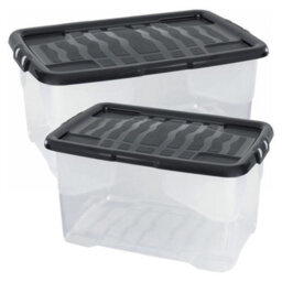Storm Trading Group 3 X Stackable & Strong Durable 42 Litre Curve Plastic Storage Boxes With Black Lids For Home & Office - thumbnail 1
