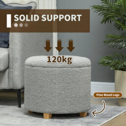 Homcom 45Cm Round Ottoman With Storage, Lid, Cashmere Footstool, Grey - thumbnail 6
