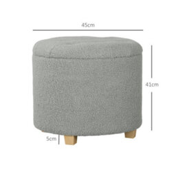 Homcom 45Cm Round Ottoman With Storage, Lid, Cashmere Footstool, Grey - thumbnail 3