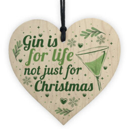 Red Ocean Funny Gin Novelty Christmas Gift Tree Bauble Decoration Wooden Hanging Heart Secret Santa Gifts - thumbnail 1