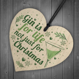 Red Ocean Funny Gin Novelty Christmas Gift Tree Bauble Decoration Wooden Hanging Heart Secret Santa Gifts - thumbnail 6