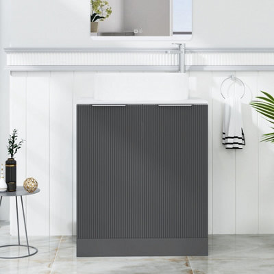 Royal Bathrooms Evora 700mm Graphite Grey Fluted Floor Standing Countertop Vanity Unit 2 Door With Peak Basin - image 1