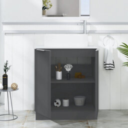 Royal Bathrooms Evora 700mm Graphite Grey Fluted Floor Standing Countertop Vanity Unit 2 Door With Peak Basin - thumbnail 3