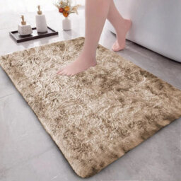 Ameha Tye Dye Beige Shaggy Rug Small 50 X 80 Cm Door Mat Area Non Slip Soft Thick Pile Bedside Rugs - thumbnail 2