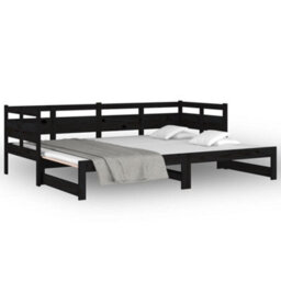 Berkfield Pull-Out Day Bed Black Solid Wood Pine 2X(80X200) Cm - thumbnail 5