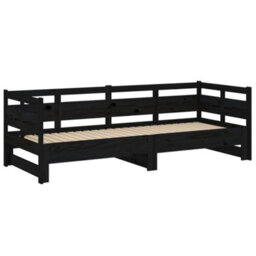 Berkfield Pull-Out Day Bed Black Solid Wood Pine 2X(80X200) Cm - thumbnail 6