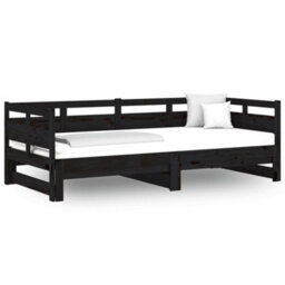 Berkfield Pull-Out Day Bed Black Solid Wood Pine 2X(80X200) Cm - thumbnail 2