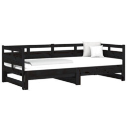 Berkfield Pull-Out Day Bed Black Solid Wood Pine 2X(80X200) Cm - thumbnail 3