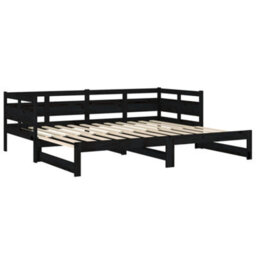 Berkfield Pull-Out Day Bed Black Solid Wood Pine 2X(80X200) Cm - thumbnail 9
