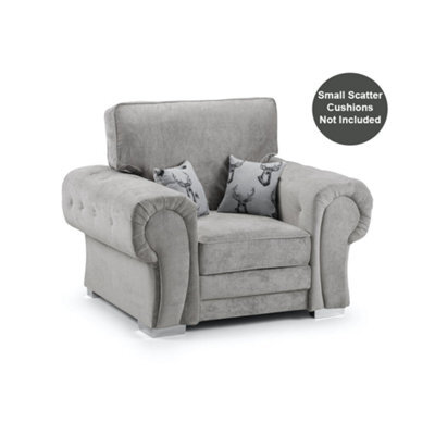 Furnishings For Less UK Milan Grey Fabric Single Seater Armchair Fabric Full Back Chesterfield Style - image 1