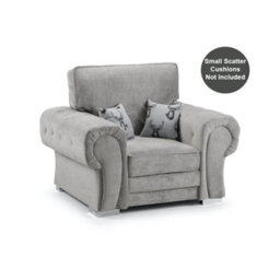 Furnishings For Less UK Milan Grey Fabric Single Seater Armchair Fabric Full Back Chesterfield Style - thumbnail 1
