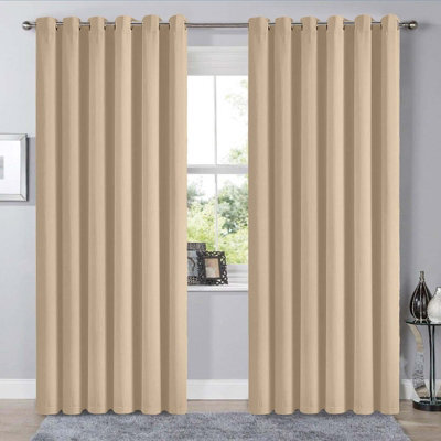 Ameha Thermal Insulated Curtain Cream Pair Blackout Eyelet For Long Window Curtain 46X72 Inches With Tie Back Pair - image 1