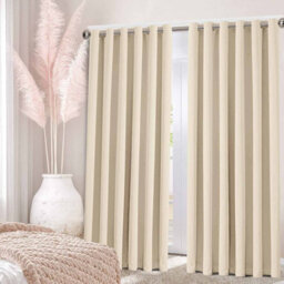 Ameha Thermal Insulated Curtain Cream Pair Blackout Eyelet For Long Window Curtain 46X72 Inches With Tie Back Pair - thumbnail 9