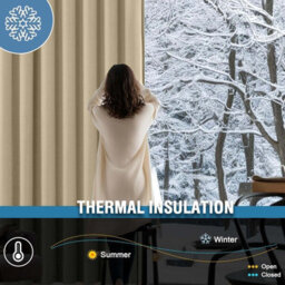 Ameha Thermal Insulated Curtain Cream Pair Blackout Eyelet For Long Window Curtain 46X72 Inches With Tie Back Pair - thumbnail 4