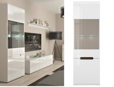 Impact Furniture Tall Glass Display Cabinet Buffet Unit With Led Light Modern White Gloss Fronts With Black Brown Insert Azteca - image 1