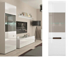 Impact Furniture Tall Glass Display Cabinet Buffet Unit With Led Light Modern White Gloss Fronts With Black Brown Insert Azteca