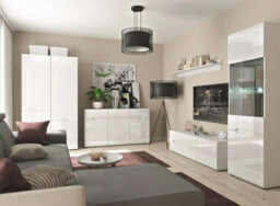 Impact Furniture Tall Glass Display Cabinet Buffet Unit With Led Light Modern White Gloss Fronts With Black Brown Insert Azteca - thumbnail 9